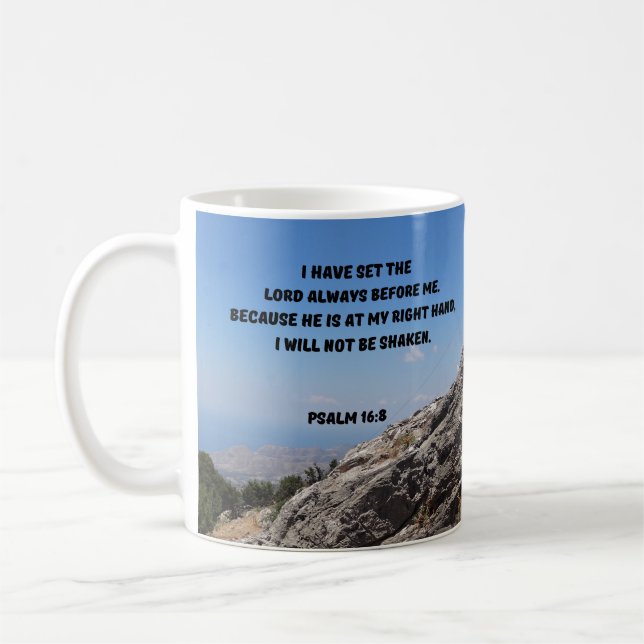 Taza De Café Salmo 16:8 Biblia cristiana Verse (Izquierda)