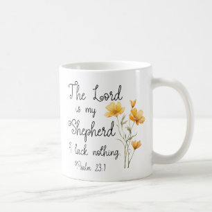 Taza De Café Salmo 23:1 El Señor es mi Pastor Amarillo Flor