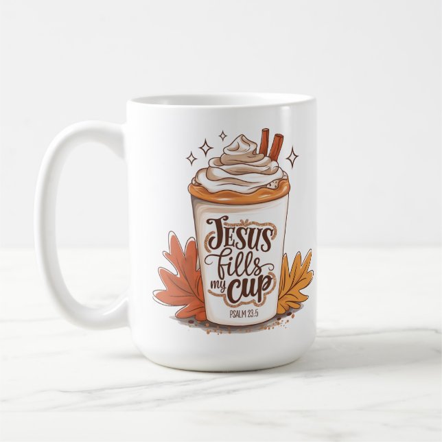Taza de café Salmo 23:5 Jesús llena mi copa (Izquierda)