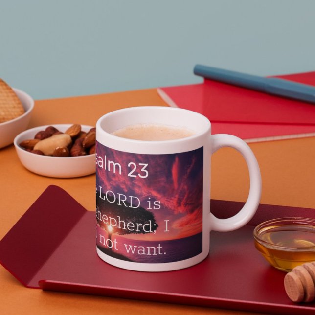 Taza De Café Salmo 23 El Señor es mi Pastor de Atardecer (Psalm 23 The Lord is my Shepherd Sunset Tree Coffee Mug)