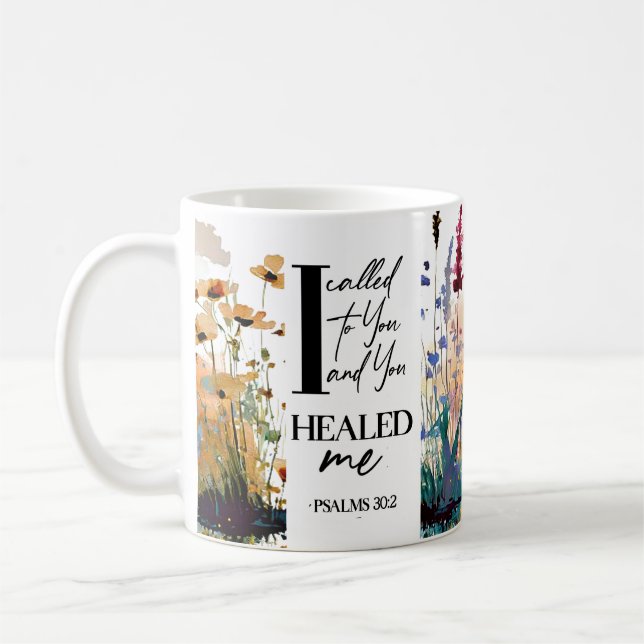 Taza De Café Salmo 30:2 Señor, me curaste la Biblia Cristiana (Izquierda)