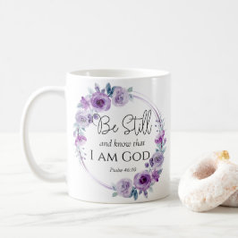 Taza De Café Salmo 46:10 Estar quieto y conocer la flora púrpur