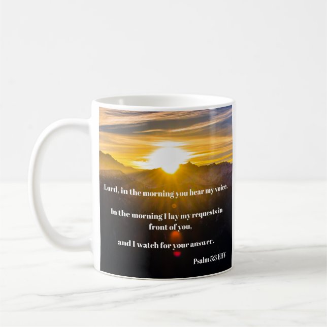 Taza De Café Salmo 5 Mañana Biblia Verse (Izquierda)