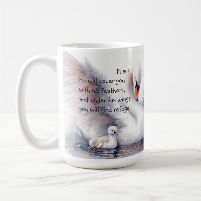 Taza De Café Salmo 91:4 Alas La protección de Dios la Biblia Es (Izquierda)