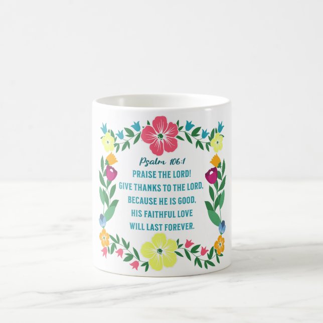 Taza De Café Salmo de Escritura Floral 106:1 (Centro)