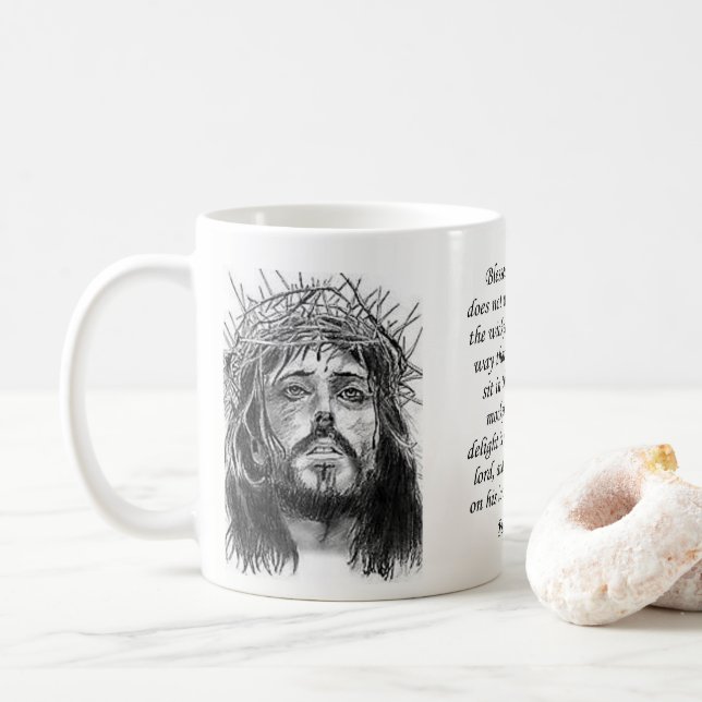 Taza De Café Salmo de Jesús Mug 91:1-2 (Con donut)