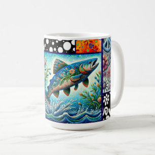 Taza De Café Salmón Cuadrícula Loca Floral Caprichoso Colorido