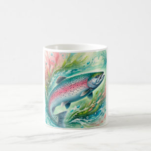 Taza De Café Salmon in Flowing Waters 060924AREF103 - Watercolo