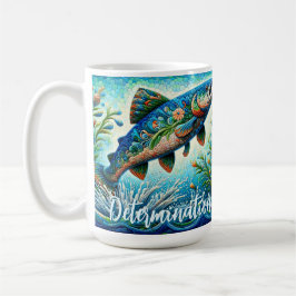 Taza De Café Salmon Jumping Mosaic Floral Blue Personalized