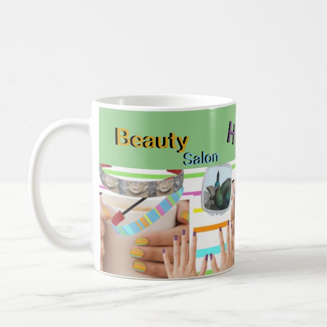 Taza De Café Salón De Belleza FELIZ Polvo. Café de texto Mug (Izquierda)