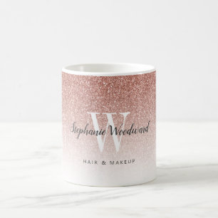 Taza De Café Salón de Belleza Monograma Glitter Ombre Rosa Chic