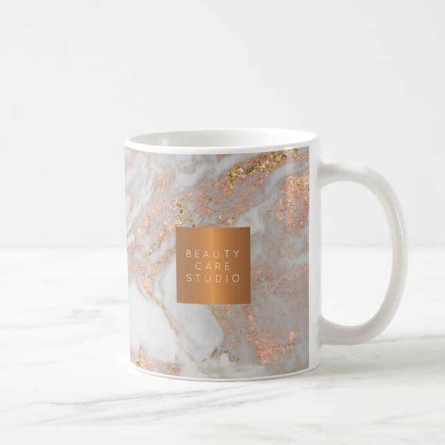 Taza De Café Salón de belleza nombre cobre rosa monograma de má (Derecha)