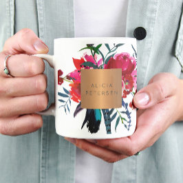 Taza De Café Salón de belleza nombre glam cobre acuarela flores
