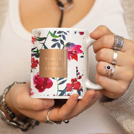 Taza De Café Salón de belleza nombre glam cobre acuarela flores