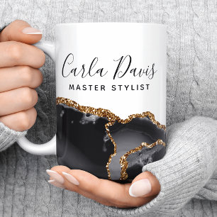Taza De Café Salón de mármol negro y dorado de ágata de guión d