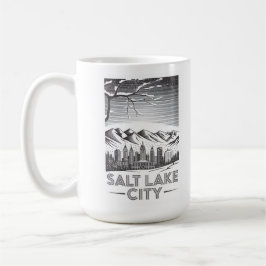 Taza De Café Salt Lake City Skyline Black and White Woodcut 