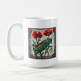 Taza De Café Saltamontes grillo vidrio emplomado amapola flor o