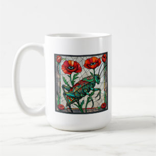 Taza De Café Saltamontes grillo vidrio emplomado amapola flor o