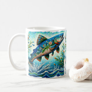 Taza De Café Salto de salmón Mosaic Floral Azul Peach