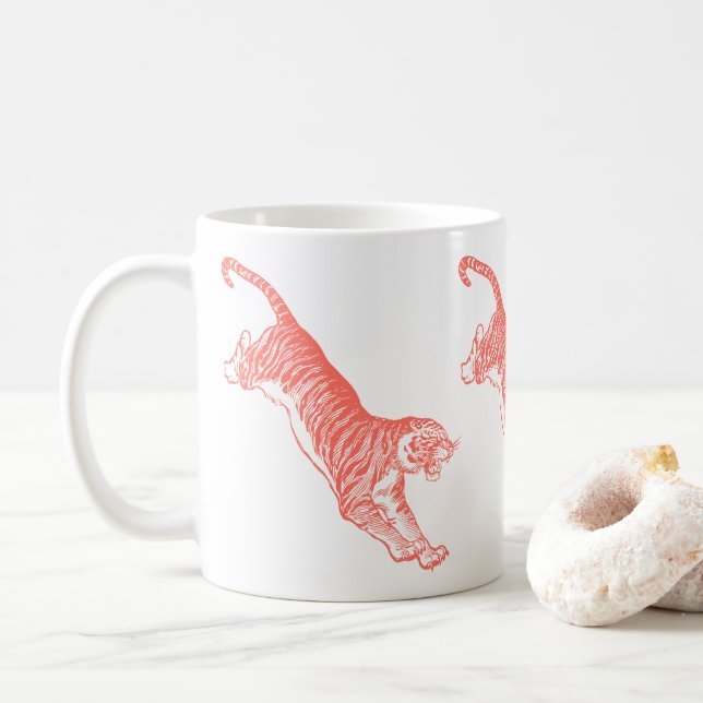 Taza De Café Salto Naranja Tigres Ilustracion Mug (Con donut)