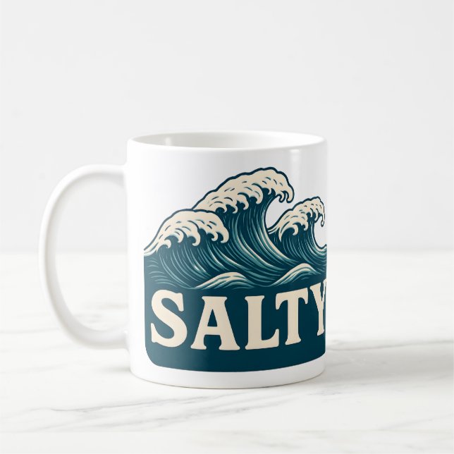 Taza De Café Salty Teal Blue Surf Beach Waves Nautical Coastal (Izquierda)
