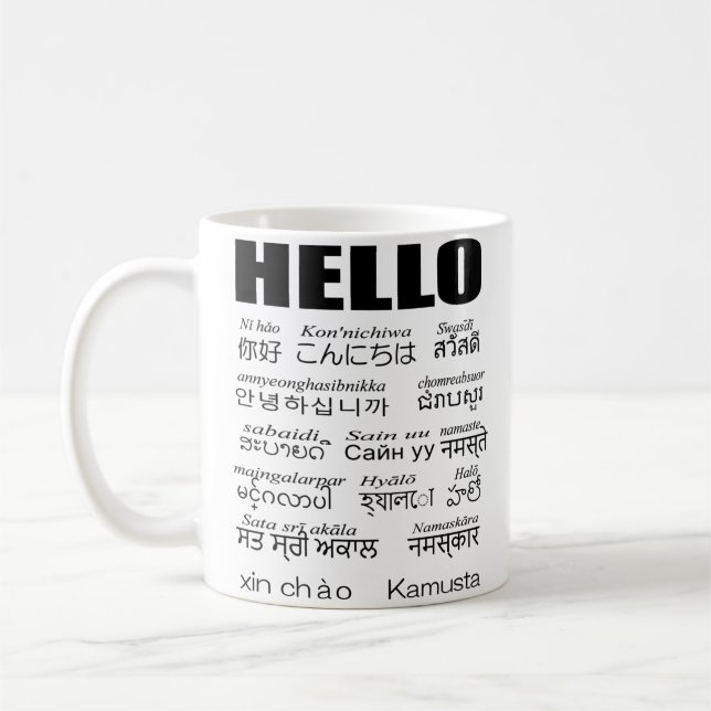 Taza De Café Saluda en 15 idiomas asiáticos. (Izquierda)