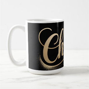 Taza De Café Saludo de Celebración de Lujo: Letra Dorada Elegan