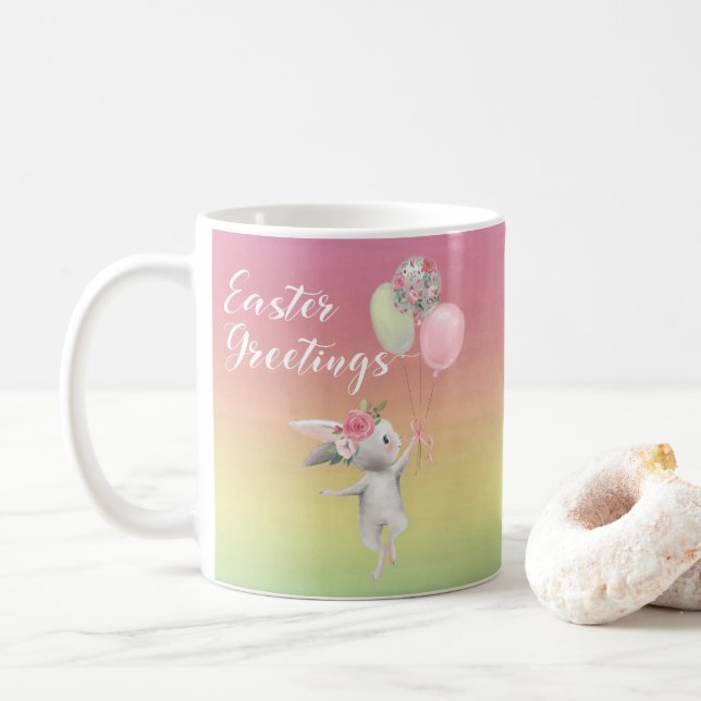 Taza De Café Saludos de Pascua Cute Ballerina Bunny Pastel (Con donut)