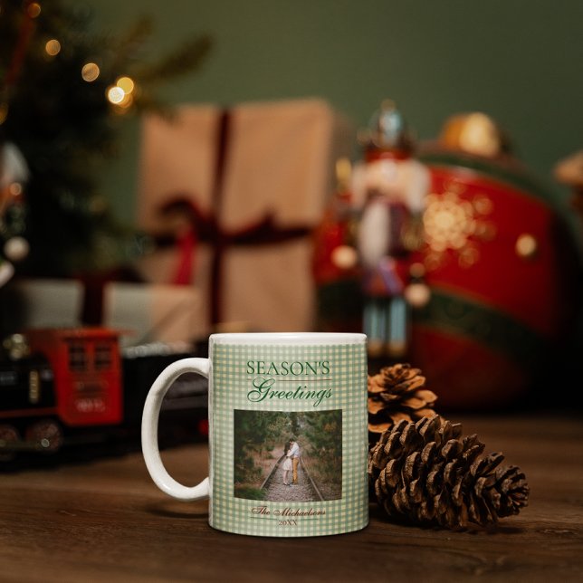 Taza De Café Saludos de temporada a los Navidades de Gingham (Subido por el creador)