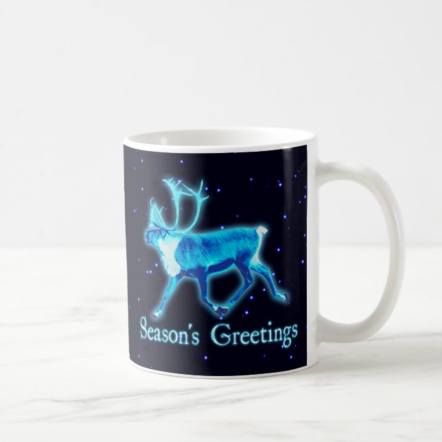 Taza De Café Saludos de temporada - Blue Caribou (reno) (Derecha)