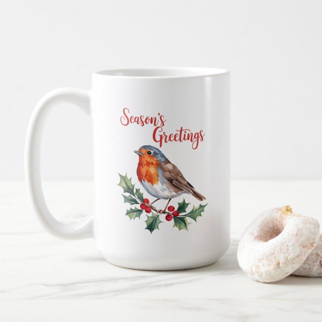 Taza De Café Saludos de temporada de Robin animado (Con donut)