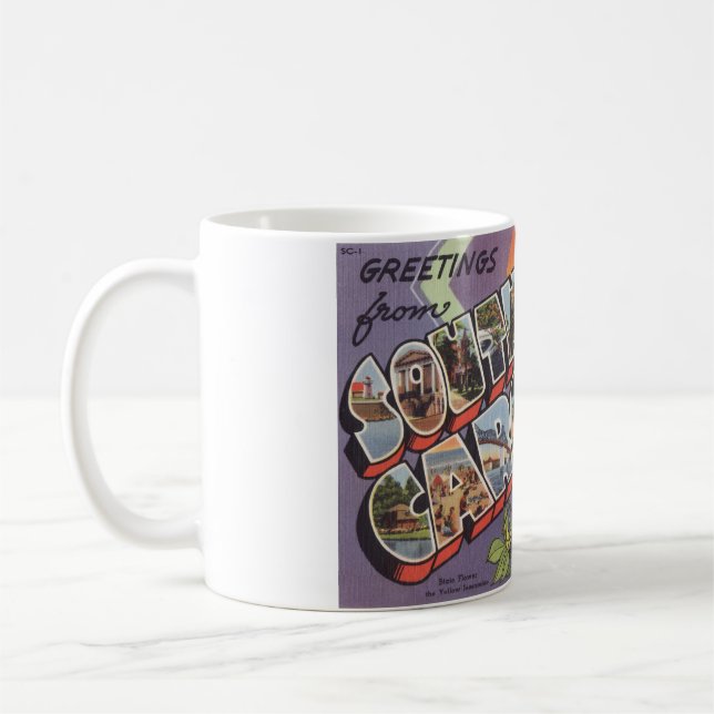 Taza De Café Saludos desde Carolina del Sur retro gran barrido  (Izquierda)