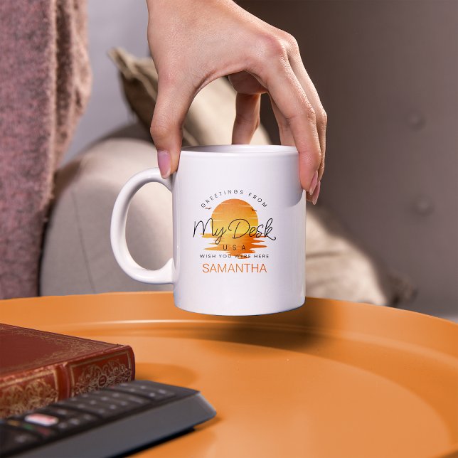 Taza De Café Saludos desde mi escritorio Sunset en el agua (Subido por el creador)