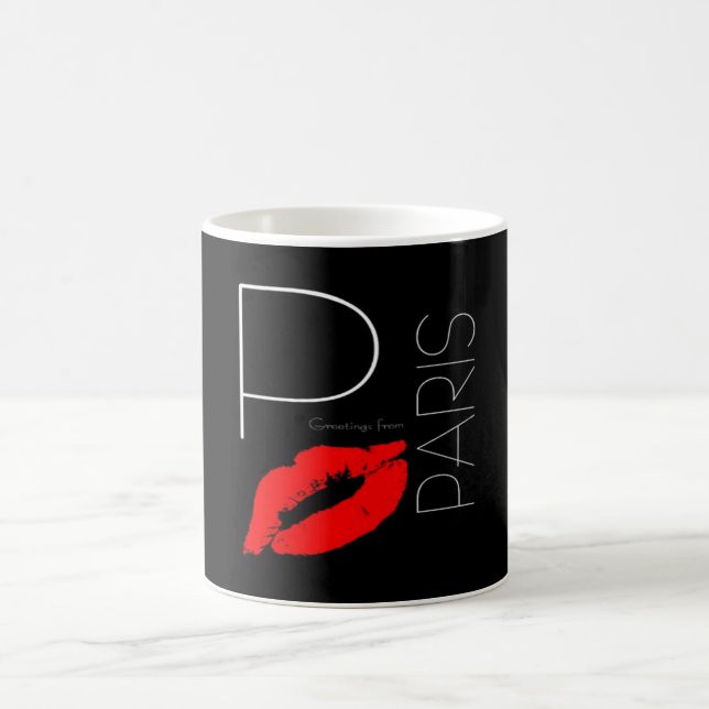 Taza De Café Saludos desde París Francia: Beso de pintalabios r (Centro)