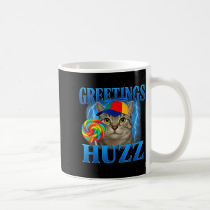 Taza De Café Saludos Huzz Diseño de Meme de Gato Divertido para