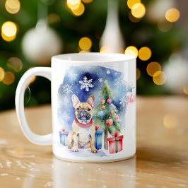 Taza De Café Saludos navideños al Bulldog francés para los perr