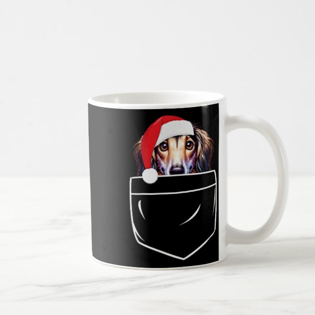 Taza De Café Saluki Dog Santa Hat Navidades Pocket Fun Xmas (Derecha)