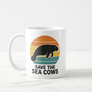 Taza De Café Salva a las vacas marinas silueta retro vintage de