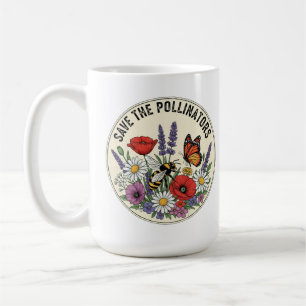 Taza De Café Salva al polinizador con abeja, mariposa y flores