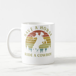 Taza De Café Salva Un Caballo Monta Un Vaquero Vaquero Montando