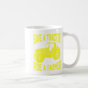 Taza De Café Salva Un Tractor Monta Un Granjero Tractores Agríc
