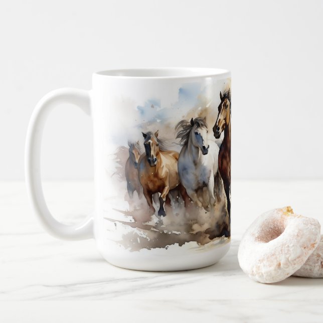 Taza De Café Salvaje Mustang Caballos Ecuestrianos Salvaje Oest (Con donut)