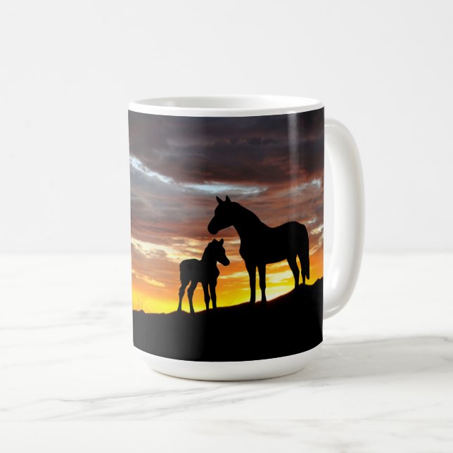 Taza De Café Salvaje Mustang Mare y Foal (Anverso derecho)