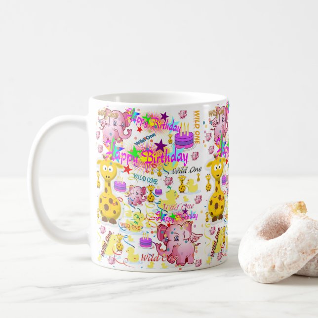 Taza De Café Salvaje primer cumpleaños Mug (Con donut)
