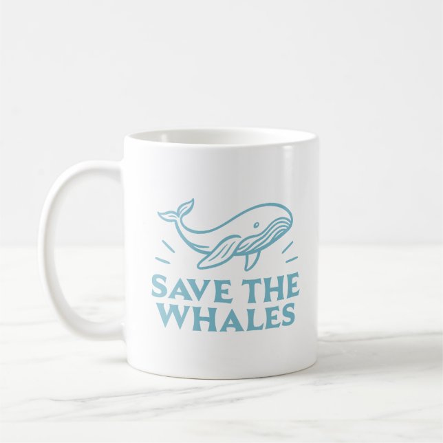 Taza De Café Salvar a las ballenas linda estética retro (Izquierda)