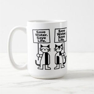 Taza De Café Salvar Agua Salvar Vida Activista Gato Minimalista