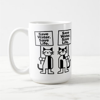 Taza De Café Salvar Agua Salvar Vida Activista Gato Minimalista