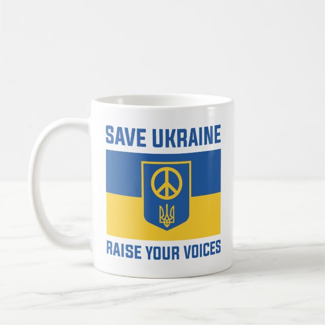 Taza De Café Salvar Ucrania alza tus voces (Izquierda)