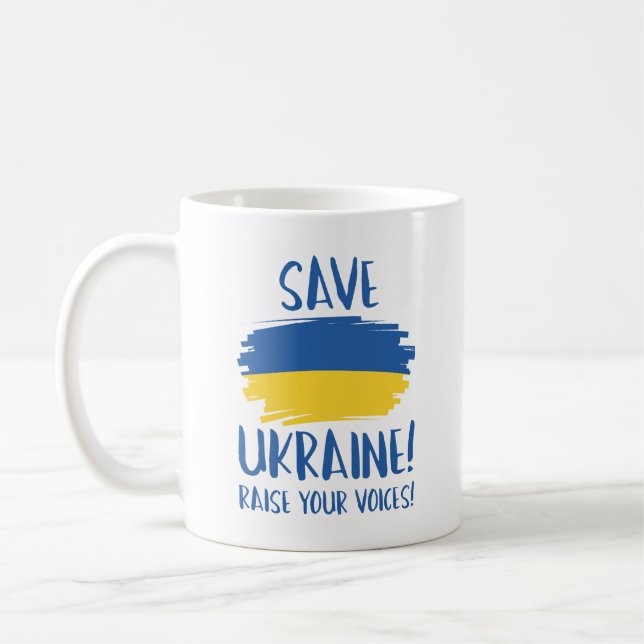 Taza De Café Salvar Ucrania alza tus voces (Izquierda)