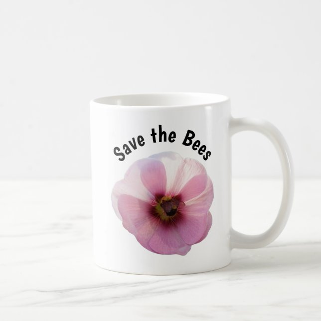 Taza De Café Salven las abejas Pink Hollyhock Mug (Derecha)